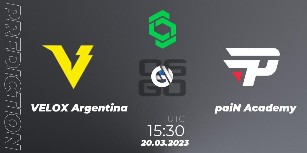 Pronósticos VELOX Argentina - paiN Academy. 20.03.23. CCT South America Series #6: Closed Qualifier - CS2 (CS:GO)