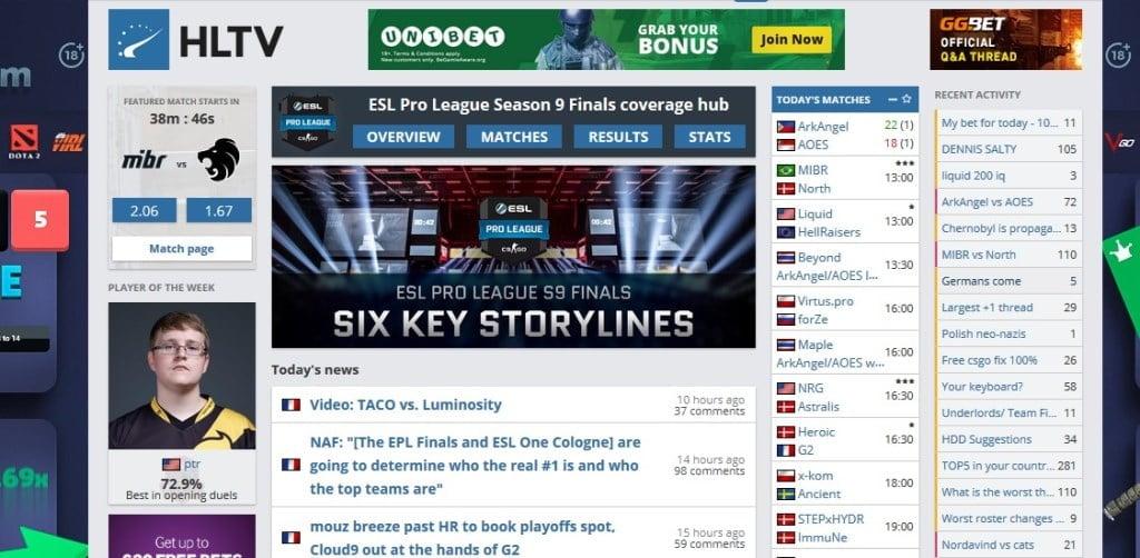 HLTV.org - visão geral do recurso eSports
