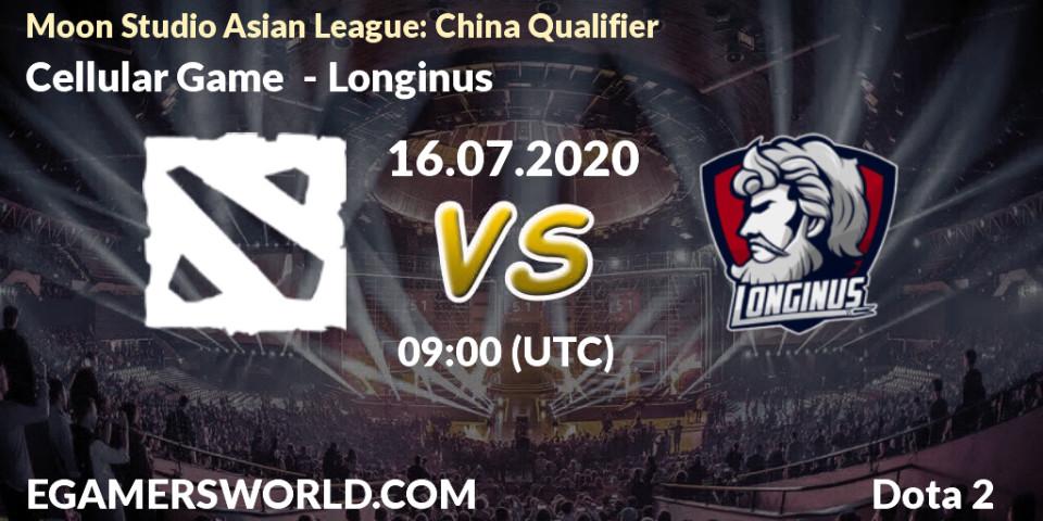 Pronósticos Cellular Game - Longinus. 16.07.20. Moon Studio Asian League: China Qualifier - Dota 2