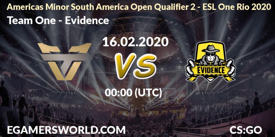 Pronósticos Team One - Evidence. 16.02.20. Americas Minor South America Open Qualifier 2 - ESL One Rio 2020 - CS2 (CS:GO)