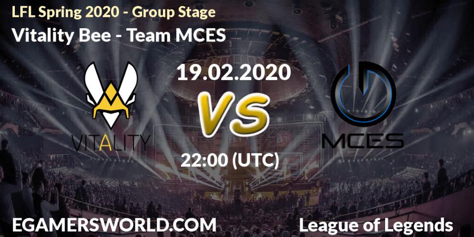 Pronósticos Vitality Bee - Team MCES. 19.02.20. LFL Spring 2020 - Group Stage - LoL