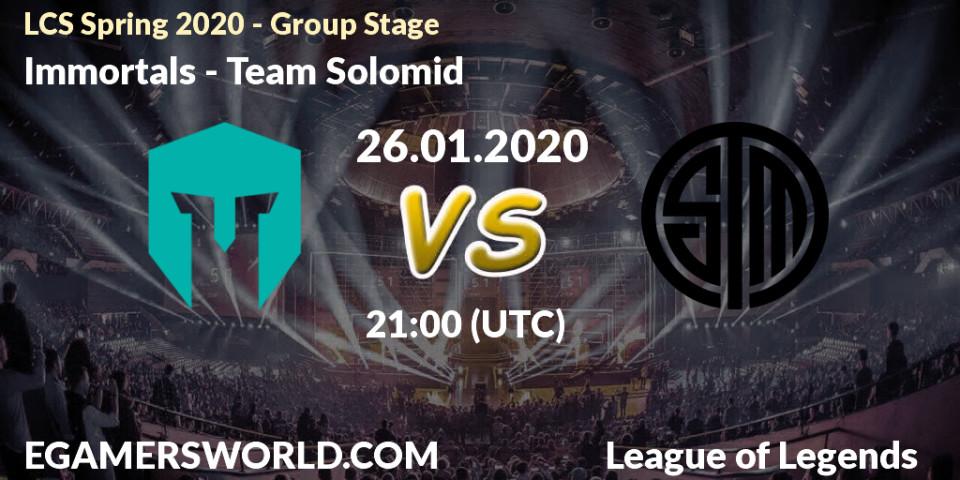 Pronósticos Immortals - Team Solomid. 26.01.20. LCS Spring 2020 - Group Stage - LoL