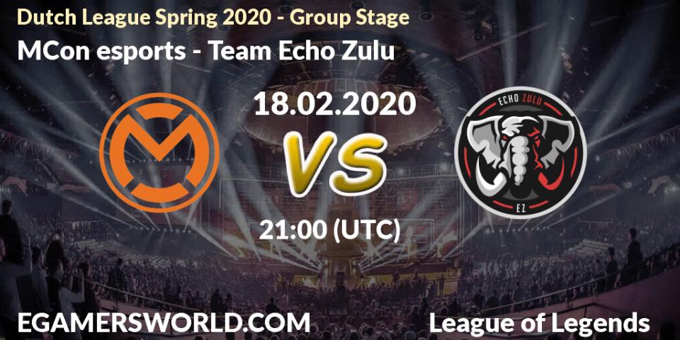 Pronósticos MCon esports - Team Echo Zulu. 18.02.20. Dutch League Spring 2020 - Group Stage - LoL