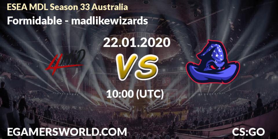 Pronósticos Formidable - madlikewizards. 22.01.20. ESEA MDL Season 33 Australia - CS2 (CS:GO)