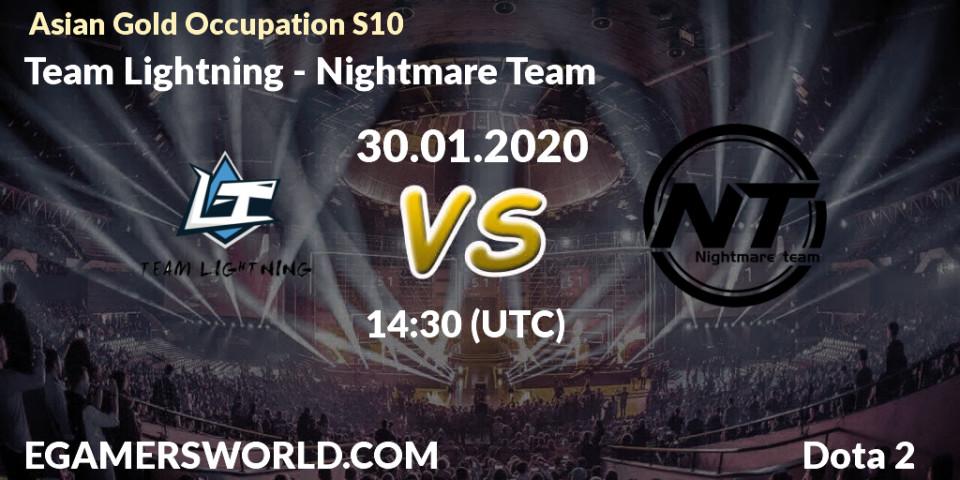 Pronósticos Team Lightning - Nightmare Team. 30.01.20. Asian Gold Occupation S10 - Dota 2