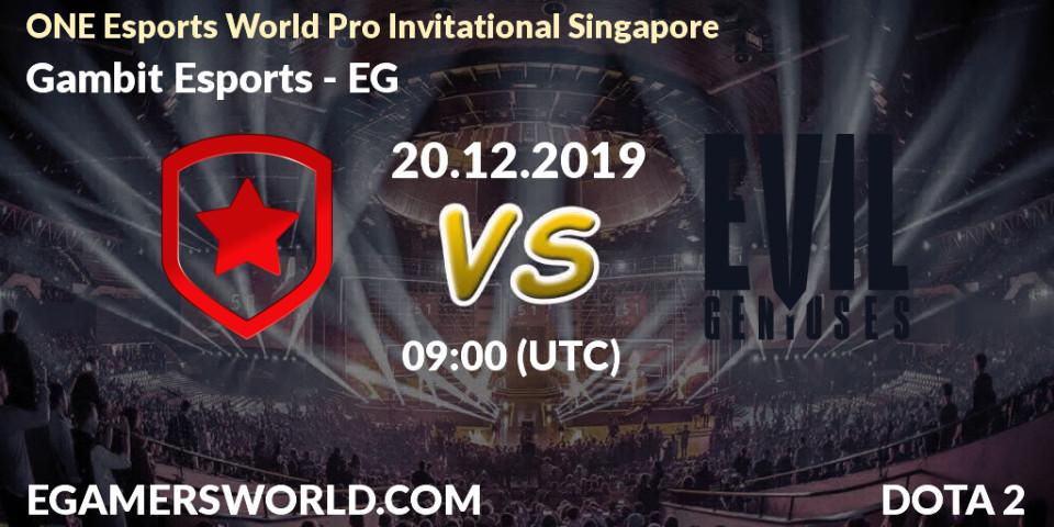 Pronósticos Gambit Esports - EG. 20.12.19. ONE Esports World Pro Invitational Singapore - Dota 2