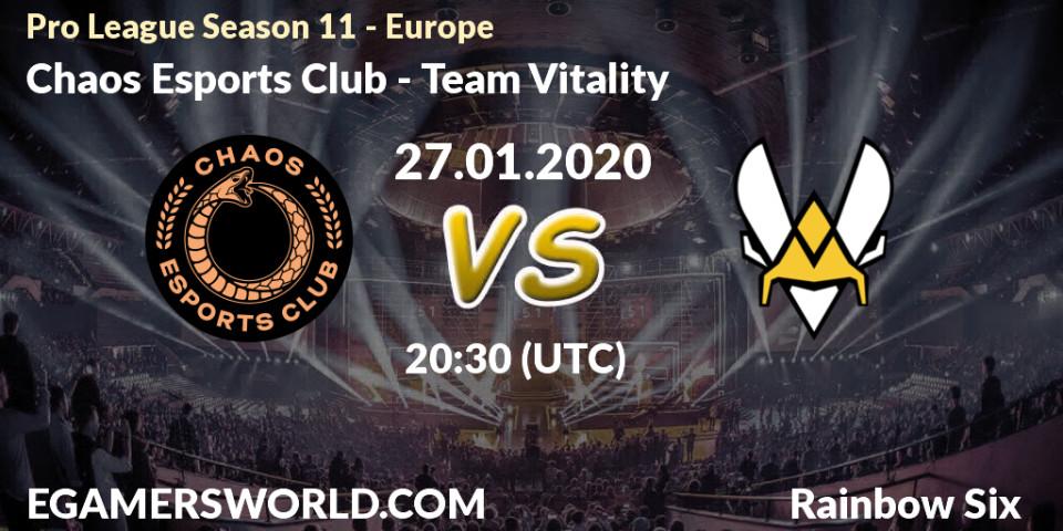 Pronósticos Chaos Esports Club - Team Vitality. 27.01.20. Pro League Season 11 - Europe - Rainbow Six