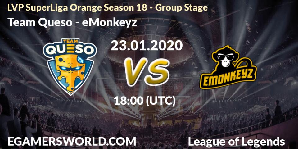 Pronósticos Team Queso - eMonkeyz. 23.01.20. LVP SuperLiga Orange Season 18 - Group Stage - LoL