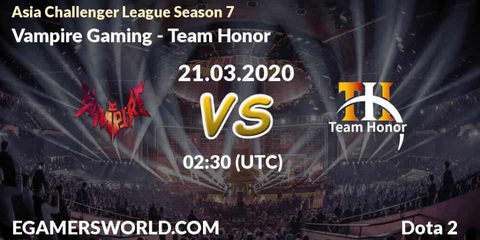 Pronósticos Vampire Gaming - Team Honor. 21.03.20. Asia Challenger League Season 7 - Dota 2