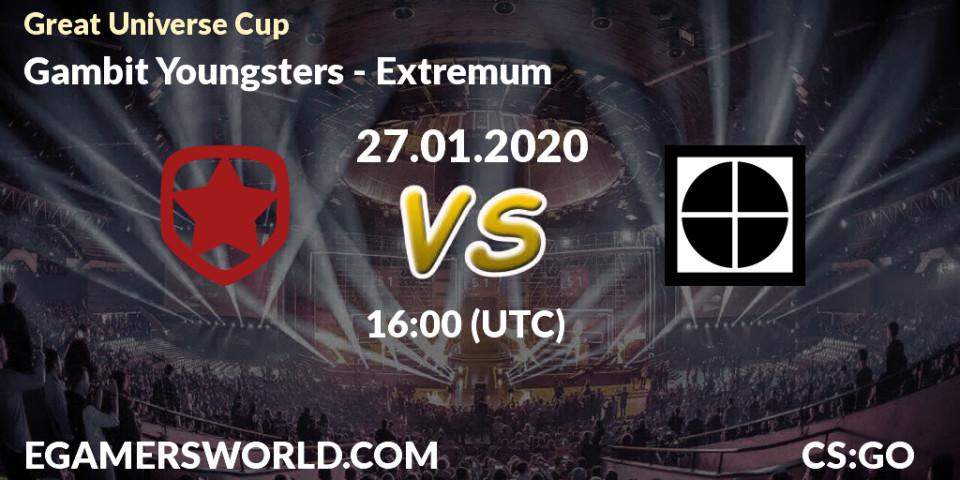 Pronósticos Gambit Youngsters - Extremum. 27.01.20. Great Universe Cup - CS2 (CS:GO)