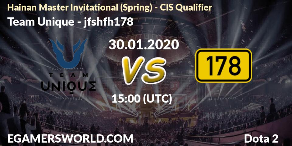 Pronósticos Team Unique - jfshfh178. 30.01.20. Hainan Master Invitational (Spring) - CIS Qualifier - Dota 2