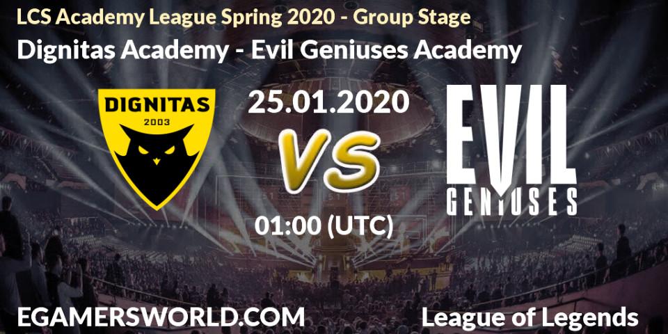 Pronósticos Dignitas Academy - Evil Geniuses Academy. 25.01.20. LCS Academy League Spring 2020 - Group Stage - LoL