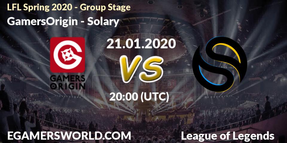 Pronósticos GamersOrigin - Solary. 21.01.20. LFL Spring 2020 - Group Stage - LoL