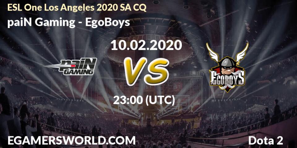 Pronósticos paiN Gaming - EgoBoys. 11.02.20. ESL One Los Angeles 2020 SA CQ - Dota 2