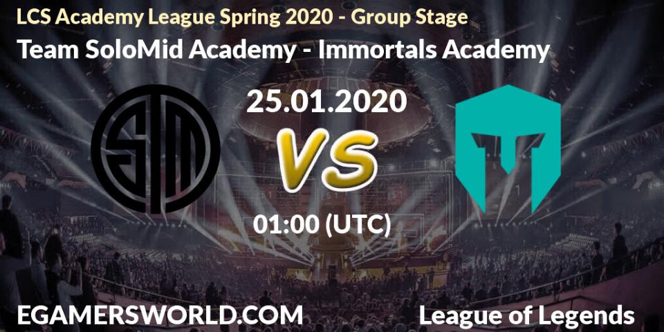 Pronósticos Team SoloMid Academy - Immortals Academy. 25.01.20. LCS Academy League Spring 2020 - Group Stage - LoL