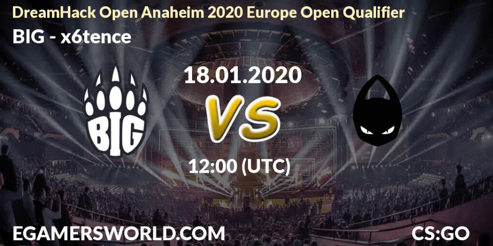 Pronósticos BIG - x6tence. 18.01.20. DreamHack Open Anaheim 2020 Europe Open Qualifier - CS2 (CS:GO)