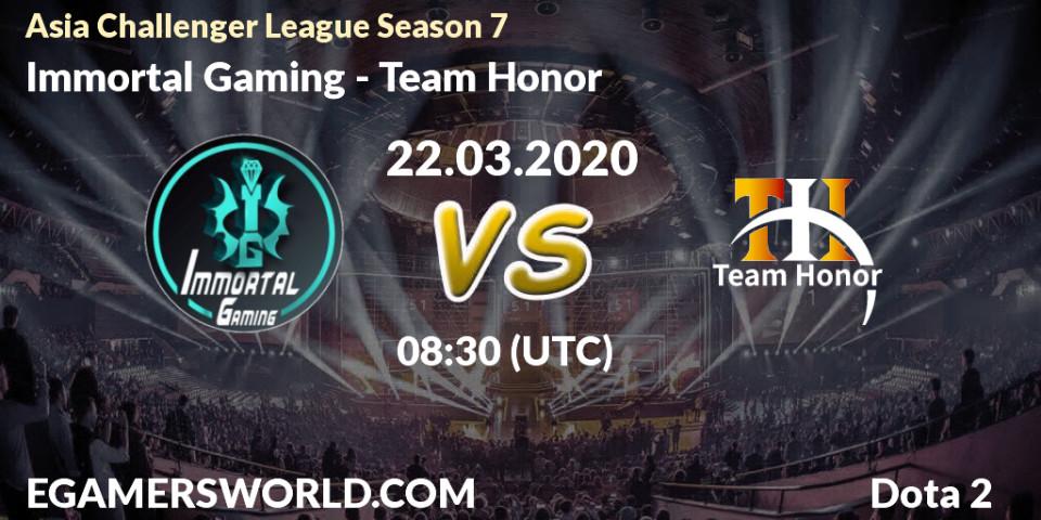 Pronósticos Immortal Gaming - Team Honor. 22.03.20. Asia Challenger League Season 7 - Dota 2