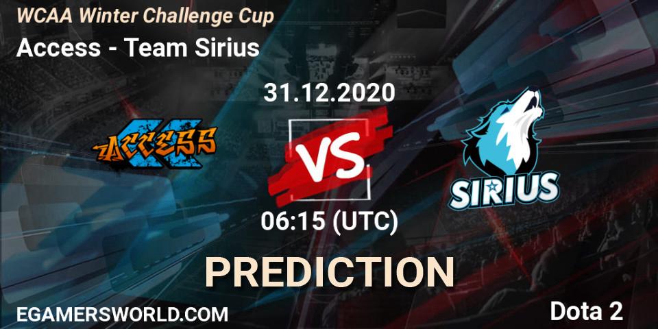 Pronósticos Access - Team Sirius. 31.12.20. WCAA Winter Challenge Cup - Dota 2