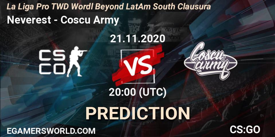 Pronósticos Neverest - Coscu Army. 21.11.20. La Liga Pro TWD Wordl Beyond LatAm South Clausura - CS2 (CS:GO)