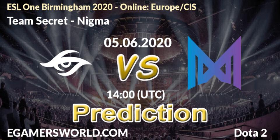 Pronósticos Team Secret - Nigma. 05.06.20. ESL One Birmingham 2020 - Online: Europe/CIS - Dota 2