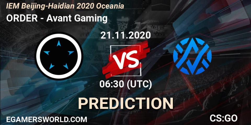 Pronósticos ORDER - Avant Gaming. 21.11.20. IEM Beijing-Haidian 2020 Oceania - CS2 (CS:GO)
