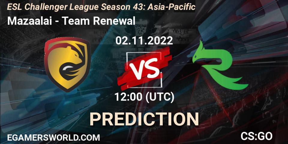 Pronósticos Mazaalai - Team Renewal. 02.11.22. ESL Challenger League Season 43: Asia-Pacific - CS2 (CS:GO)