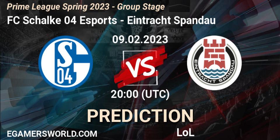 Pronósticos FC Schalke 04 Esports - Eintracht Spandau. 09.02.23. Prime League Spring 2023 - Group Stage - LoL