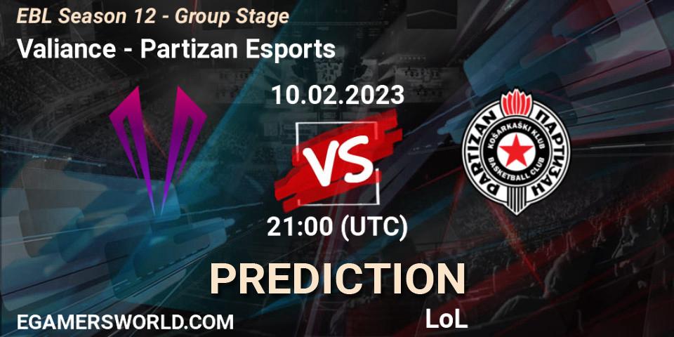 Pronósticos Valiance - Partizan Esports. 10.02.23. EBL Season 12 - Group Stage - LoL