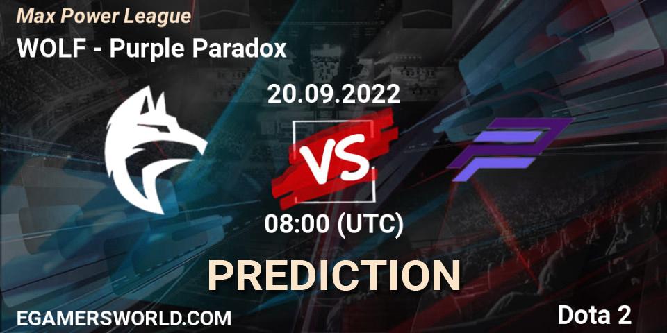 Pronósticos WOLF - Purple Paradox. 20.09.22. Max Power League - Dota 2