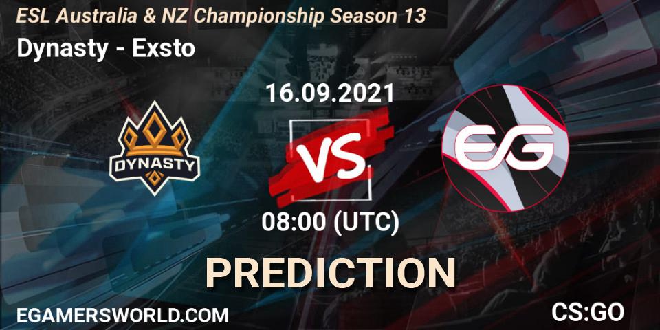 Pronósticos Dynasty - Exsto. 16.09.21. ESL Australia & NZ Championship Season 13 - CS2 (CS:GO)