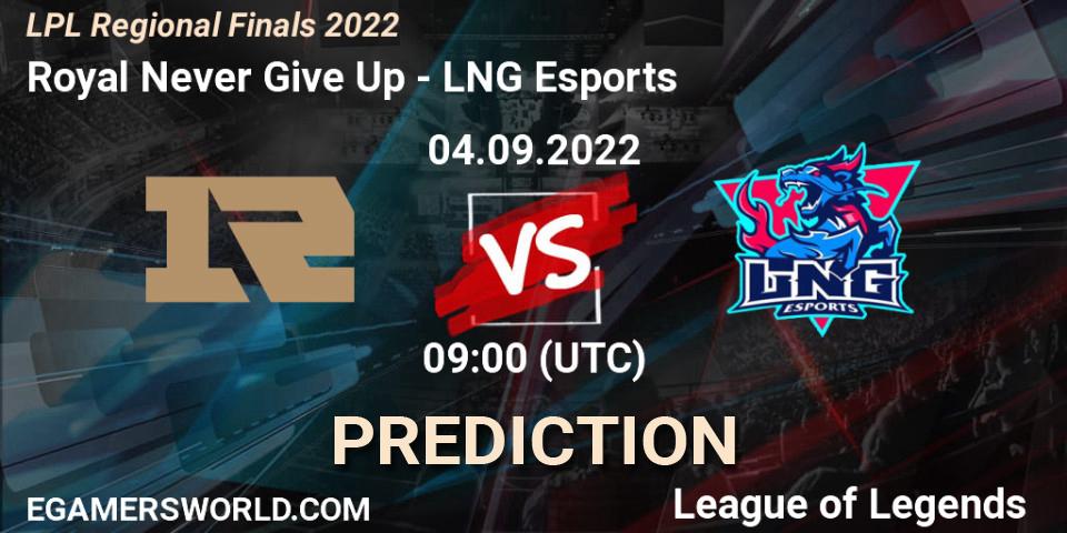 Pronósticos Royal Never Give Up - LNG Esports. 04.09.22. LPL Regional Finals 2022 - LoL