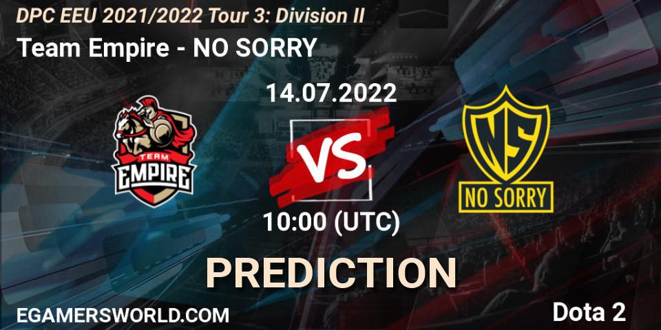 Pronósticos Team Empire - NO SORRY. 14.07.22. DPC EEU 2021/2022 Tour 3: Division II - Dota 2