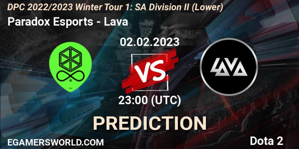 Pronósticos Paradox Esports - Lava. 03.02.23. DPC 2022/2023 Winter Tour 1: SA Division II (Lower) - Dota 2