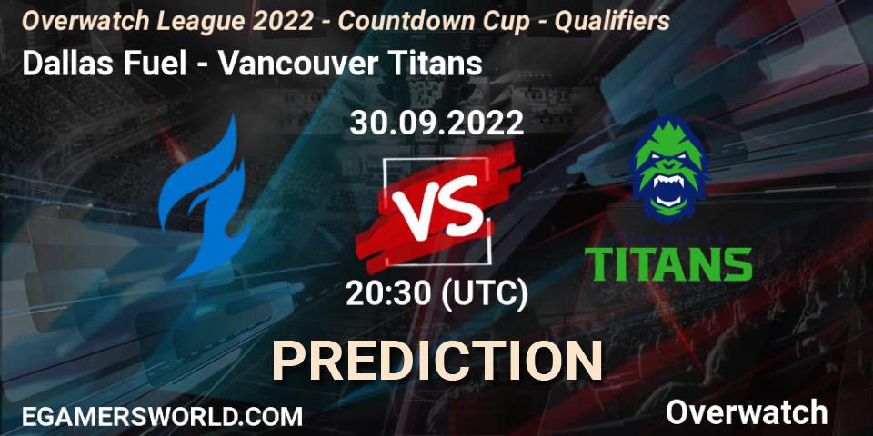 Pronósticos Dallas Fuel - Vancouver Titans. 30.09.22. Overwatch League 2022 - Countdown Cup - Qualifiers - Overwatch