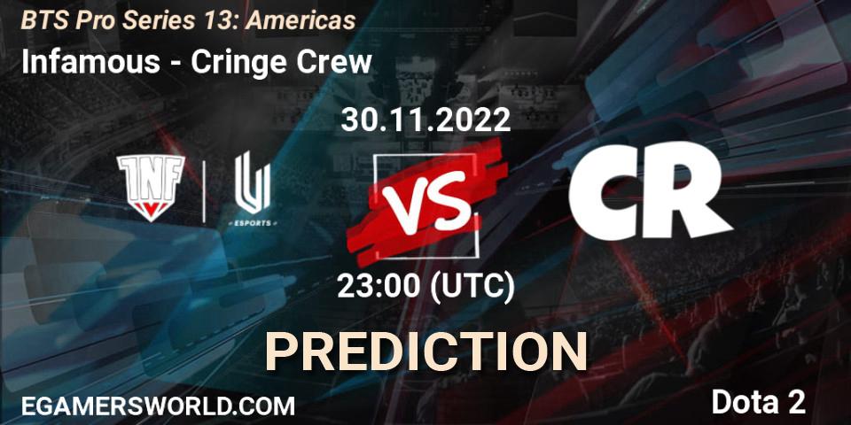 Pronósticos Infamous - Cringe Crew. 30.11.22. BTS Pro Series 13: Americas - Dota 2