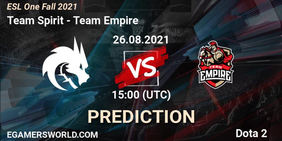 Pronósticos Team Spirit - Team Empire. 26.08.21. ESL One Fall 2021 - Dota 2