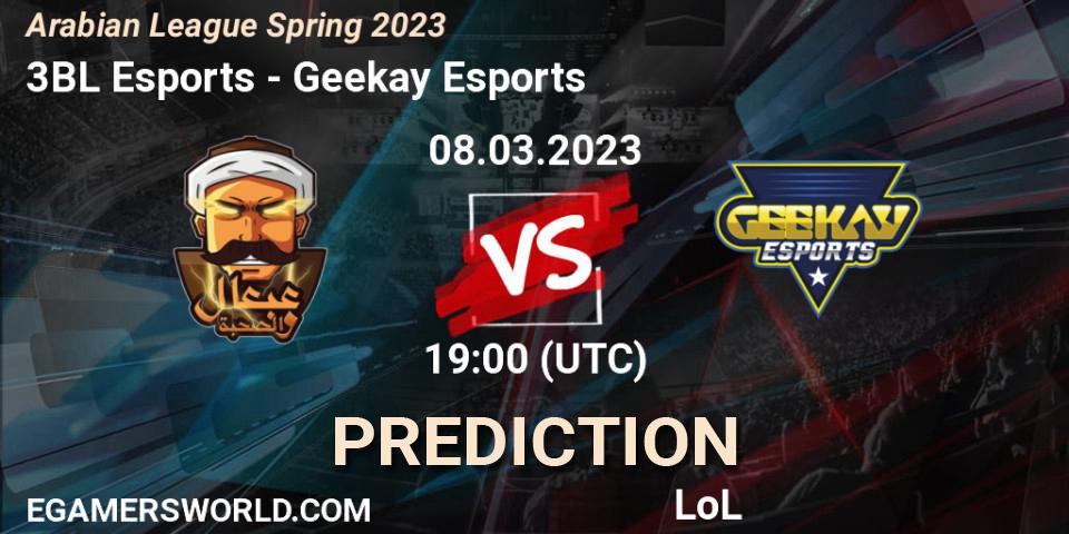 Pronósticos 3BL Esports - Geekay Esports. 15.02.23. Arabian League Spring 2023 - LoL