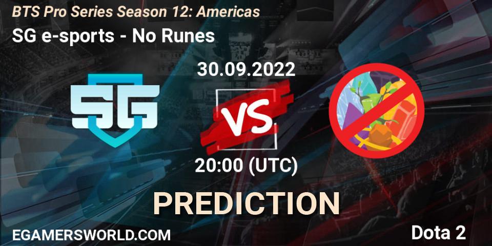 Pronósticos SG e-sports - No Runes. 30.09.22. BTS Pro Series Season 12: Americas - Dota 2