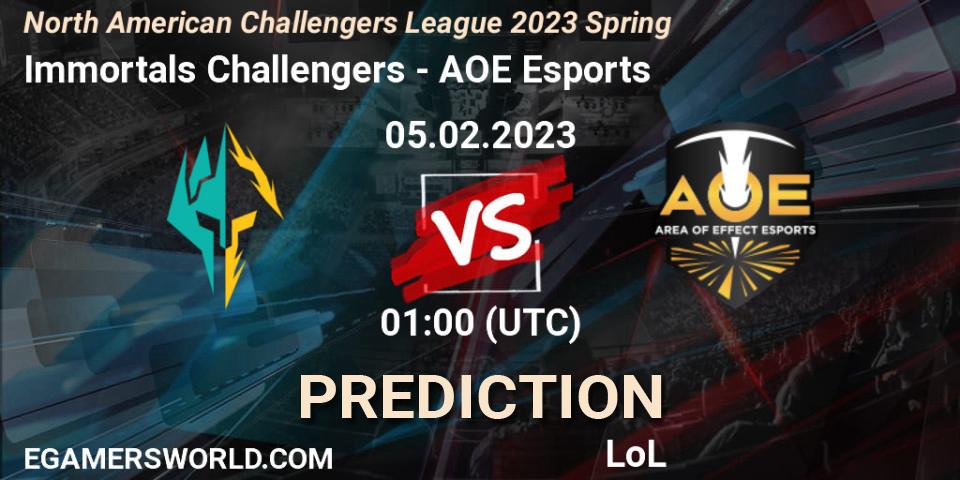 Pronósticos Immortals Challengers - AOE Esports. 05.02.23. NACL 2023 Spring - Group Stage - LoL