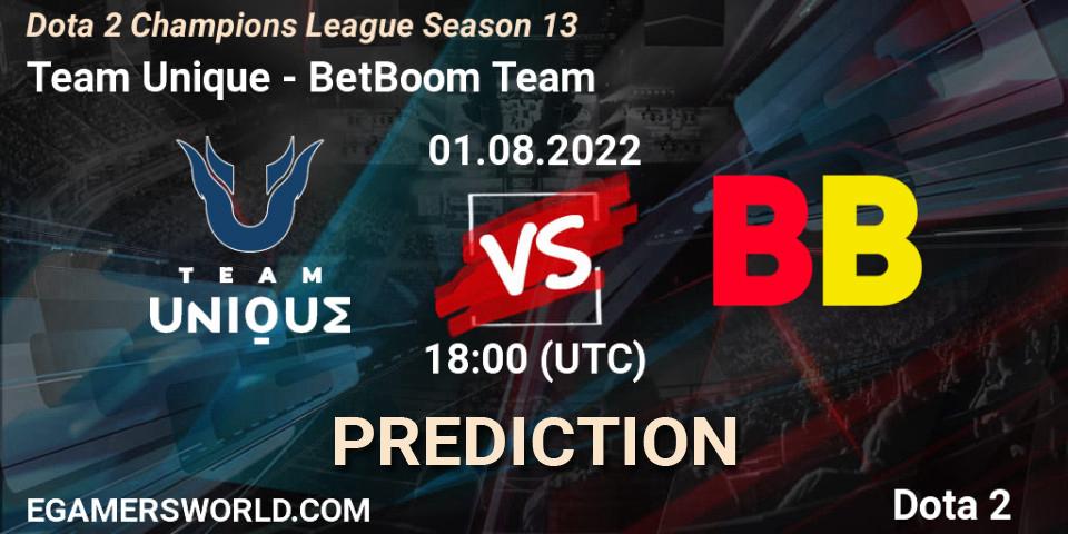 Pronósticos Team Unique - BetBoom Team. 01.08.22. Dota 2 Champions League Season 13 - Dota 2