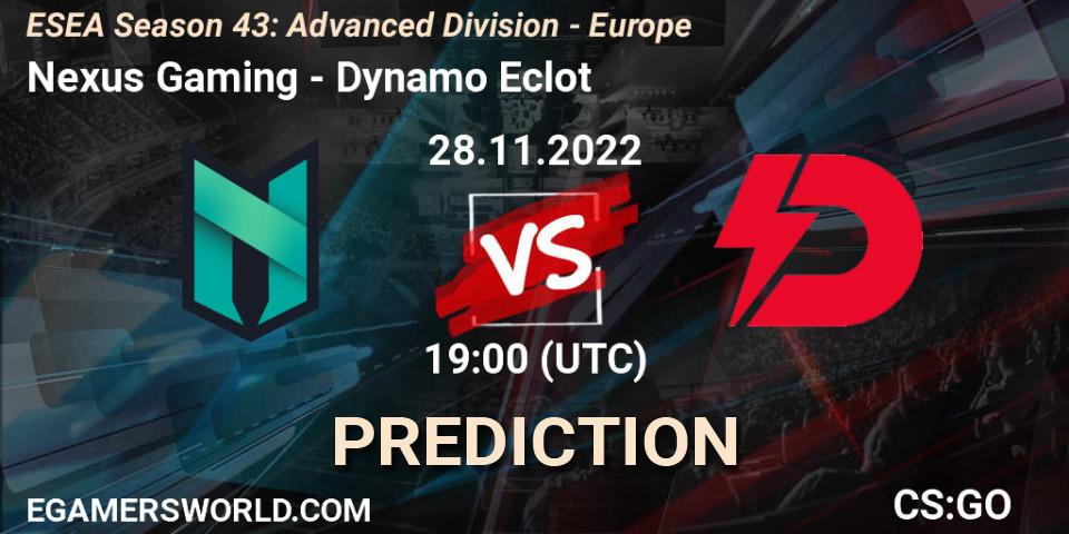 Pronósticos Nexus Gaming - Dynamo Eclot. 28.11.22. ESEA Season 43: Advanced Division - Europe - CS2 (CS:GO)