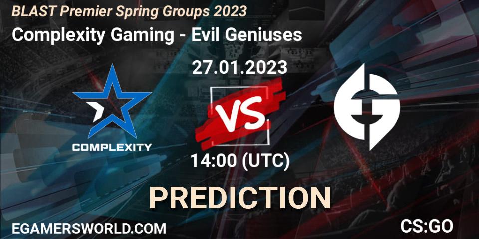 Pronósticos Complexity Gaming - Evil Geniuses. 27.01.23. BLAST Premier Spring Groups 2023 - CS2 (CS:GO)