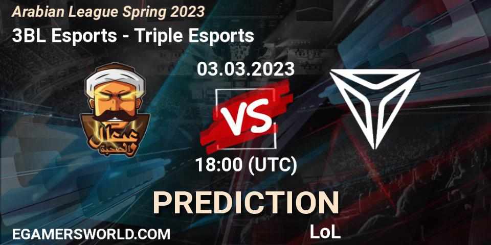 Pronósticos 3BL Esports - Triple Esports. 10.02.23. Arabian League Spring 2023 - LoL