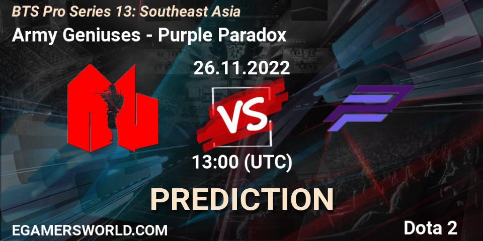 Pronósticos Army Geniuses - Purple Paradox. 29.11.22. BTS Pro Series 13: Southeast Asia - Dota 2