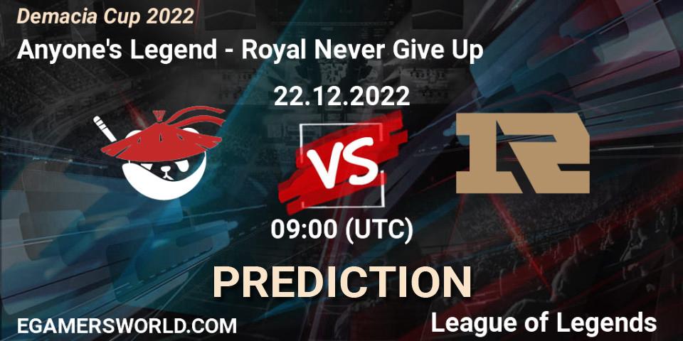 Pronósticos Anyone's Legend - Royal Never Give Up. 22.12.22. Demacia Cup 2022 - LoL
