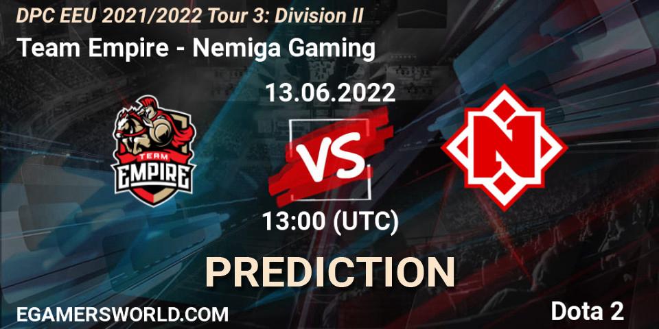 Pronósticos Team Empire - Nemiga Gaming. 13.06.22. DPC EEU 2021/2022 Tour 3: Division II - Dota 2