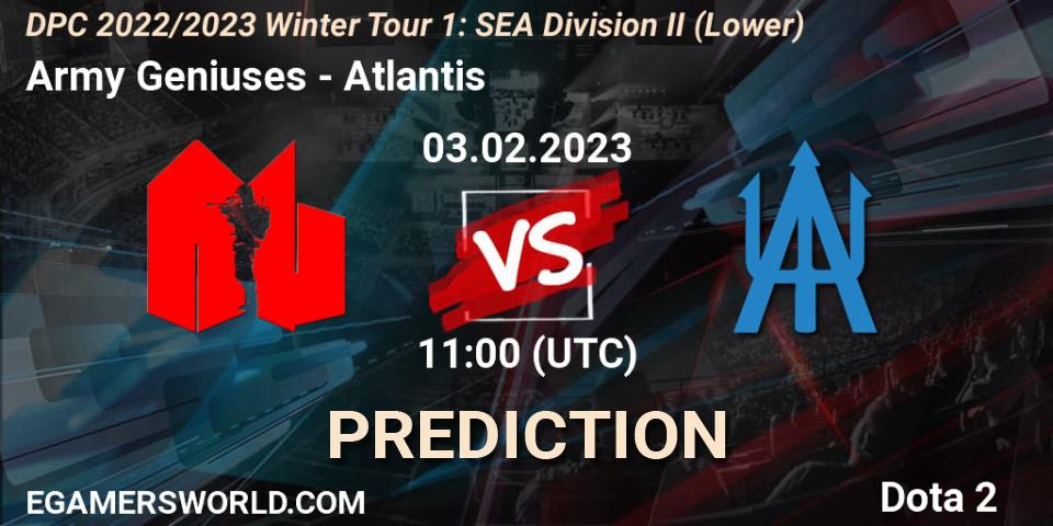 Pronósticos Army Geniuses - Atlantis. 03.02.23. DPC 2022/2023 Winter Tour 1: SEA Division II (Lower) - Dota 2