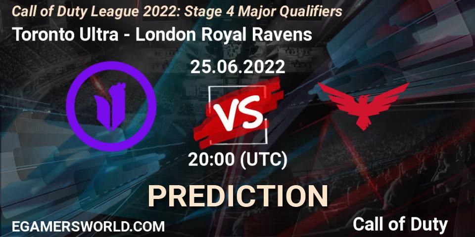 Pronósticos Toronto Ultra - London Royal Ravens. 25.06.22. Call of Duty League 2022: Stage 4 - Call of Duty
