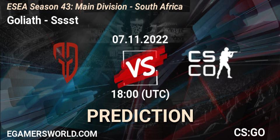 Pronósticos Goliath - Sssst. 28.11.22. ESEA Season 43: Main Division - South Africa - CS2 (CS:GO)