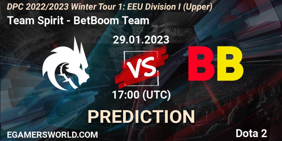Pronósticos Team Spirit - BetBoom Team. 29.01.23. DPC 2022/2023 Winter Tour 1: EEU Division I (Upper) - Dota 2